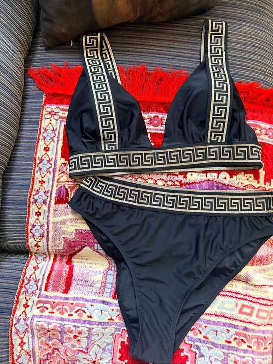 Other - Black High-Waist Bikini with Greek Key Trim